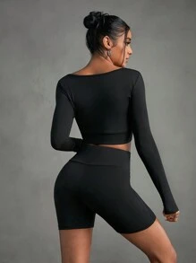 SHEIN Sport Gameset T-shirt court et short cycliste unicolore pour l'été