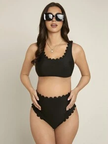 SHEIN Maternity Scallop Trim Bikini Set Summer Beach - Black - View 6
