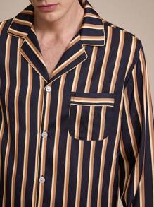 EverLounge Men Striped Print Satin Long Sleeve & Pants PJ Set / Pajama Set - Multicolor - View 3