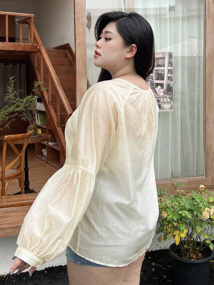Dazy Petite Plus Plus Size Solid Button Front Blouse For Summer,Ruffle,Fall Women Clothes Long Sleeve Top
