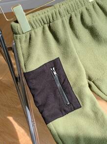 Boys' Casual Cool Utility Fleece Pants With Zipper Pockets, Keep Warm, Daily Wear