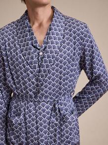 EverLounge Men's Allover Print Self-Tie Waist Long Sleeve Robe - Blue - View 3