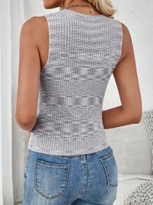 SHEIN LUNE Summer Rural Concert Sleeveless Brown Tight-Fitting Women's Sweater Vest - Brown - View 2