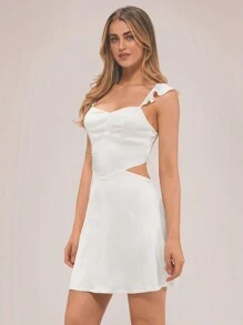 Forever 21 實色荷葉邊露腰緞面派對白色迷你裙 - 白色 - 查看 4