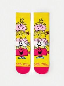 Mr Men Little Miss X SHEIN 2 Pairs Women's Cartoon Printed Mid-Calf Socks - Multicolor - View 8