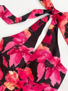 Soleia Holiday Halter Neck Backless A-Line Dress With Waist Cinch - Multicolor - View 5