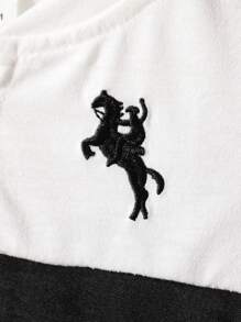Boys Colorblock Figure Graphic Polo Shirt & Shorts - Black and White - View 3