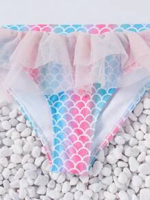 Young Girl Gradient Fish Scale Print Mesh Bikini Set, Summer Beachwear - Multicolor - View 5