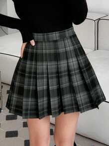 Rikumo Women's Casual Plaid Pleated Skirt Winter - Black - View 2