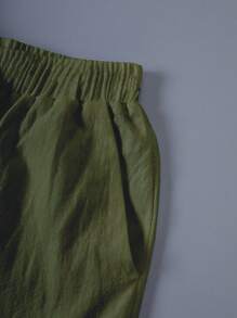 EMERY ROSE Shorts con dobladillo enrollado y cordón en la cintura - Verde militar - Ver 5