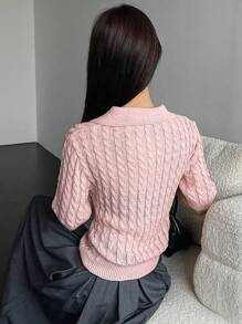 DAZY Áo dệt kim thêu chữ - Hồng - Xem 5