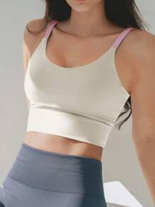 DAZY 中強度支撐對比色肩帶運動胸衣 - 白色 - 查看 4
