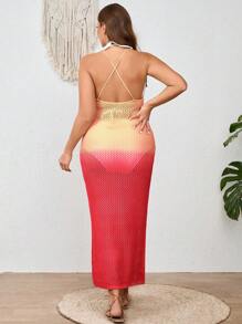 SHEIN VCAY فستان بحجم زائد مناسب لإجازة الصيف مع جزء خلفي مفتوح يربط بالحبل و تناسق الألوان بلوك - متعدد الألوان - مشاهدة 2