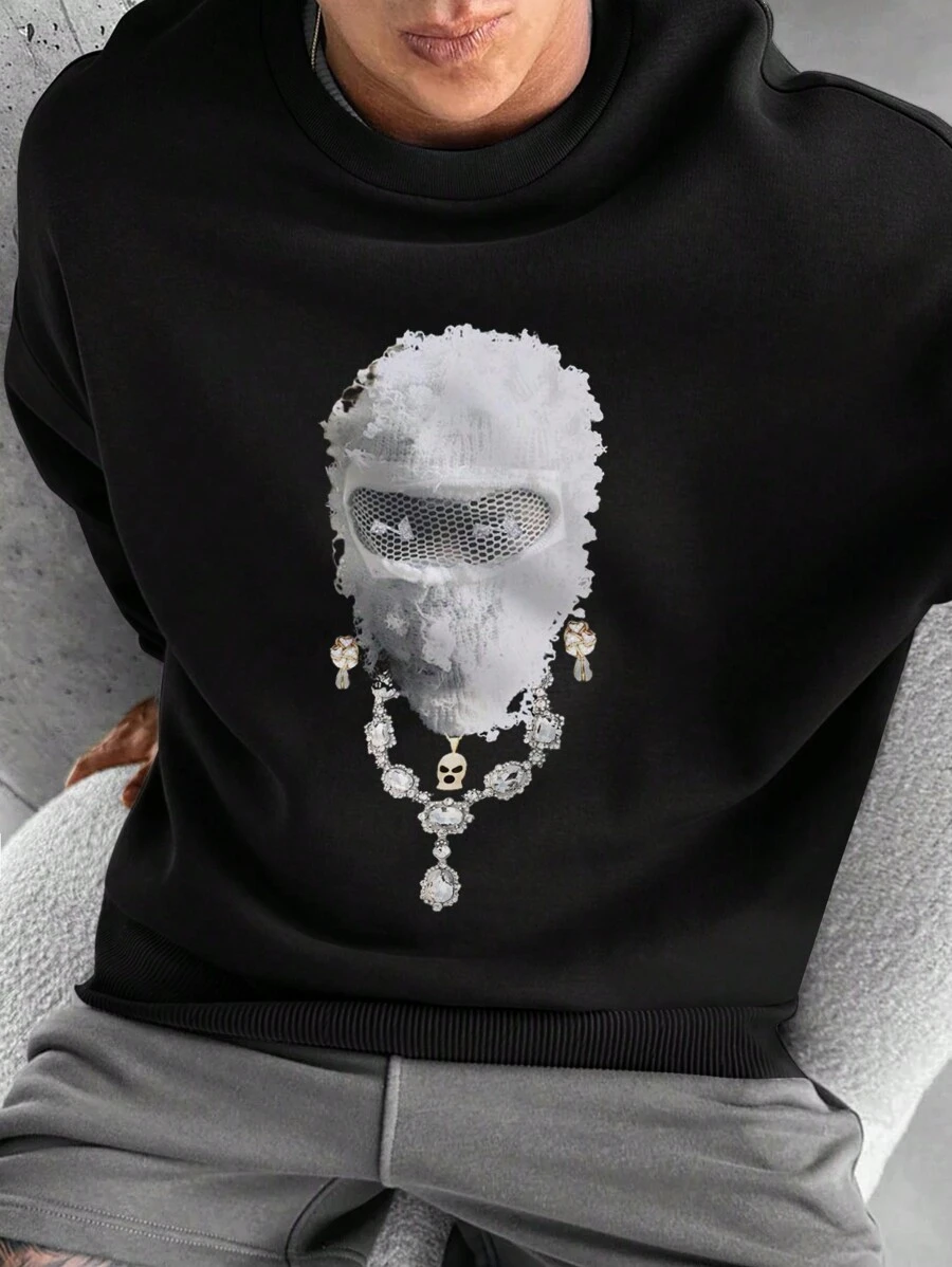 Manfinity Dauomo Plus Figure Print Drop Shoulder Sweatshirt - Black - View 1