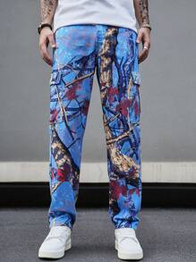 Manfinity LEGND 男款圖案印花拉鍊口袋側翼貨褲