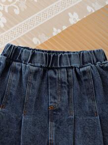 SHEIN 2 Bộ áo thun có cổ và váy denim phong cách đường phố thường ngày cho bé gái, trang phục Xuân/Hè - Màu tím - Xem 7