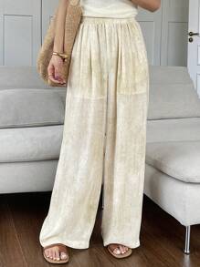 DAZY Solid Wide Leg Pants For Daily - Apricot - View 1