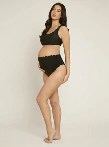 SHEIN Maternity Scallop Trim Bikini Set Summer Beach - Black - View 4