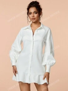 Vestido de camisa de San Valentín con botones frontales y dobladillo con ribete de volantes