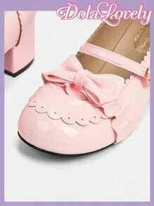 Dola Lovely Ladies' Solid Color Simple Daily High Heel Shoes With Bow Decoration - Pink - View 9