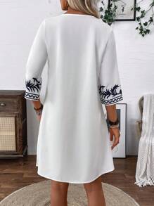 SHEIN LUNE Elegante vestido de manga 3/4 holgado con cuello en V - Blanco - Ver 2