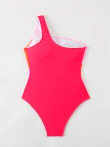 SHEIN Swim Bộ đồ tắm một mảnh đi biển mùa hè màu khối một vai - Nhiều màu - Xem 5