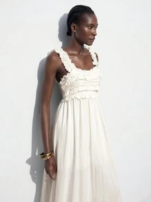 Maija 2025 Spring/Summer & Early Autumn Independence Day July Outfit Graduation Season Ruffle Drawstring A-Line Long Dress For Women, Casual Vacation Beach Cruise Travel