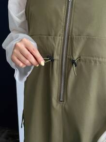 FRIFUL Đầm hai dây eo có túi nắp bên hông không có áo phông cho mùa hè - xanh quân đội - Xem 4