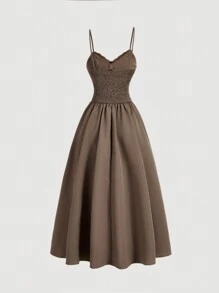 SHEIN MOD Dames buste verzamelde jurk, driedimensionale bloem versierde kaki jurk, bruine jurk, bubbeljurk, elegante jurk, vintage jurk, zwierige jurk, formele jurken bruiloft, elegante avondjurk, elegante avondjurk