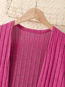 Tween Girl Solid Color Ribbed Sweater Top And Pants Set, Matched With Coat, Casual, Elegant And Warm 3pcs Outfit - Hot Pink - View 6