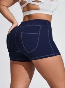 SHEIN Sports Plus Size Sports & Outdoor Yoga Shorts - Navy Blue - View 6