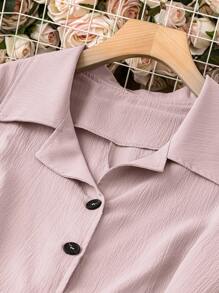 SHEIN Clasi Plus Button Front Shirt Dress For Summer - Apricot - View 4