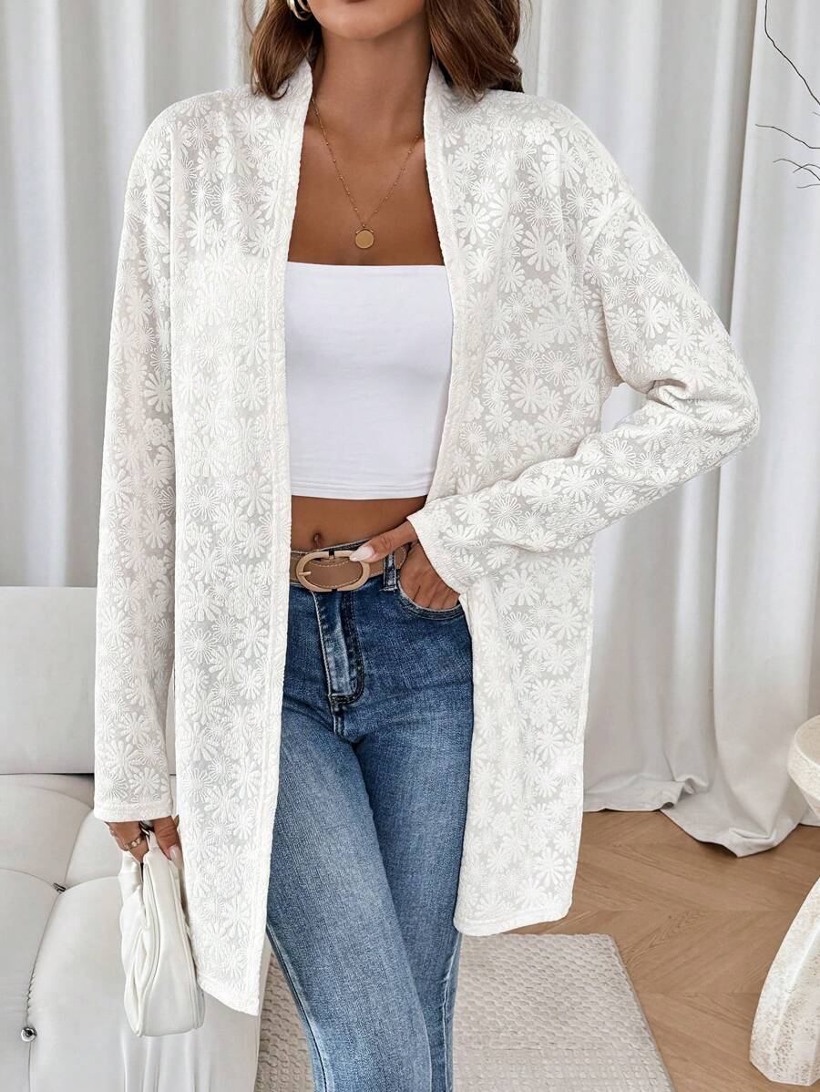SHEIN LUNE Gebreid jacquard mouwloos lang vest - Beige - Bekijken 1