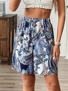 Breezaya Paisley Print Knot Front Shorts For Summer Vacation