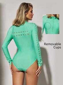 VARSITIE 夏季運動休閒基本款連身衣配有胸墊，適用於衝浪運動 - 綠色 - 查看 1