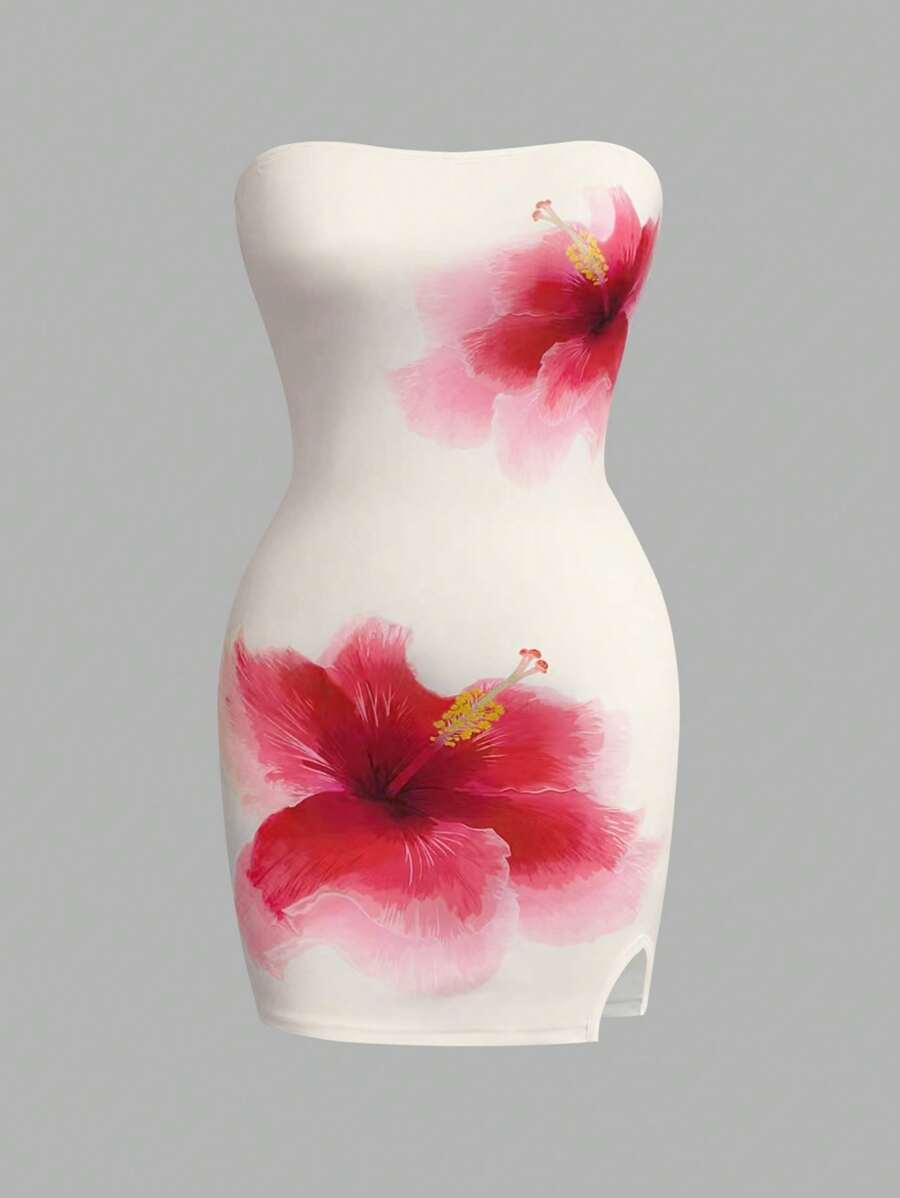SHEIN Unity Floral Print Bodycon Tube Dress For Summer