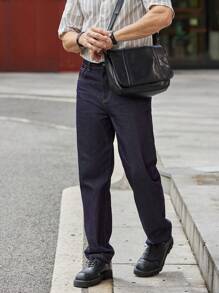 Manfinity Homme Men Solid Loose Fit Denim Jacket & Jeans - Dark Wash - View 3