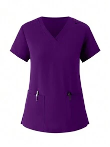 Women Scrubs Uniform, Soft Elastic Jogger Nurse Workwear, Breathable Surgical Gown With Pockets - Mauve Purple - View 3