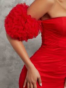 L'Amorae Vestido ajustado de un hombro de unicolor con mangas exageradas y abertura en la espalda, estilo elegante