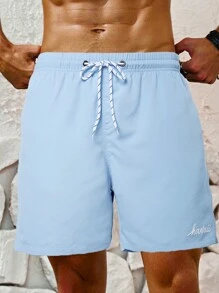 Surfspeed Men Letter Graphic Drawstring Waist Swim Trunks - Baby Blue - View 6