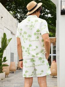 Manfinity Áo Sơ Mi & Quần Short Cổ In Họa Tiết Nhiệt Đới Cho Nam Đi Biển Mùa Hè - màu xanh lá - Xem 2