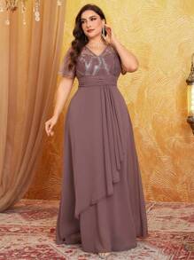 Abendkleid mit Pailletenstickerei, Chiffon-Patchwork, hochwertige formelle Kleidung für Partys, Hochzeitsgäste, Abendveranstaltungen, Brautkleider, Geburtstags- und Abiballkleider, Große Größen