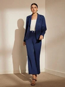 GENKIRA Bộ đồ công sở Slim Fit bất đối xứng màu xanh thời trang để đi lại - Màu xanh hải quân - Xem 5