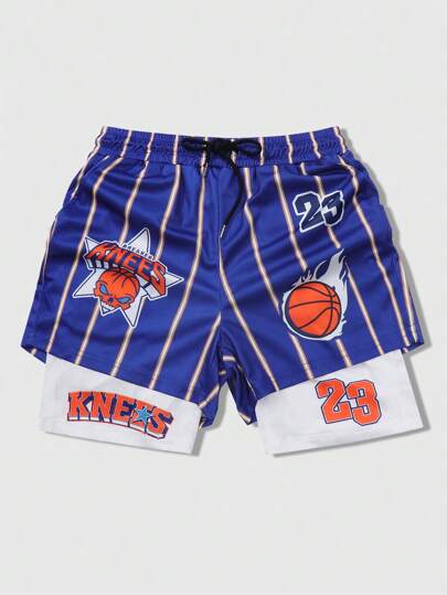 Prep Men's 2 In 1 Breathable Shorts With Skull Printed Design, Suitable For Spring And Summer, Daily Wear, School