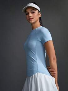 CourtClass Solid Raglan Sleeve Skinny Sports Tee Blue - Blue - View 2