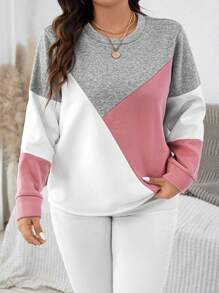 SHEIN LUNE Plus Color Block Casual Sweatshirt For Spring And Autumn Fall Women Clothes Travel Outfit Airport Winter