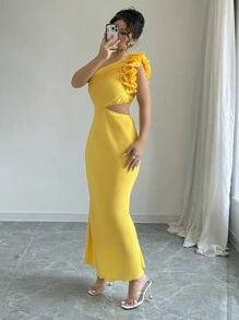 Rafferiza Vestido corto mini amarillo con flores 3D para mujer - Amarillo - Ver 6