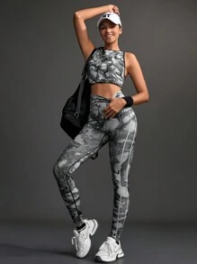 Gameset SHEIN Sport Damskie legginsy outdoorowe z losowym nadrukiem