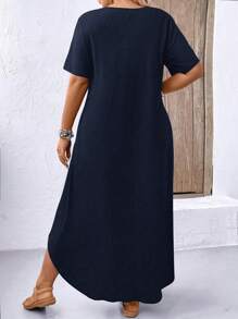EMERY ROSE Abito lungo monocolore a maniche corte con scollo tondo taglie forti per donna