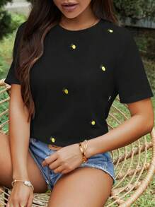 SHEIN Frenchy Tee-shirt brodé avec motif d'ananas pour l'été - Noir - Voir 1